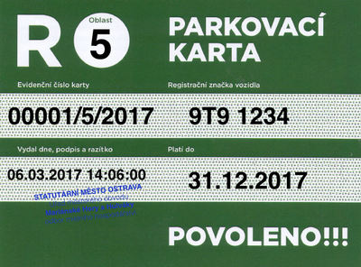 Vzor parkovací karty pro letošní rok — Čeština