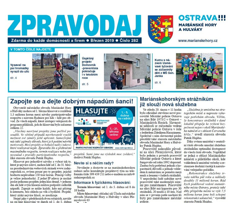 Vychází březnový Zpravodaj Mariánských Hor a Hulvák