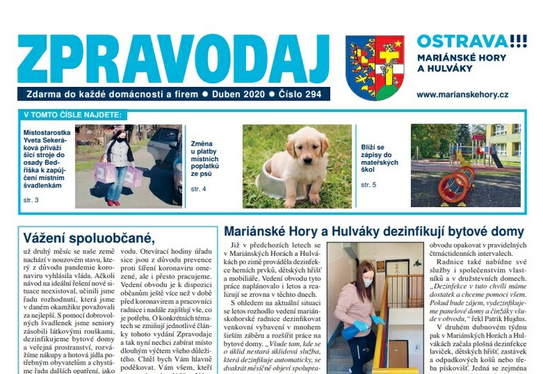 Vychází dubnové vydání mariánskohorského zpravodaje