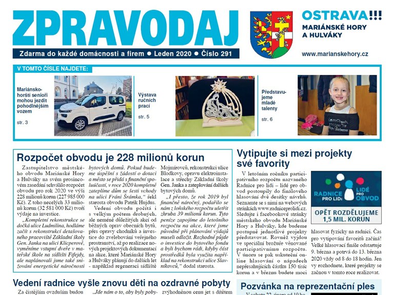 Vychází lednový Zpravodaj Mariánských Hor a Hulvák