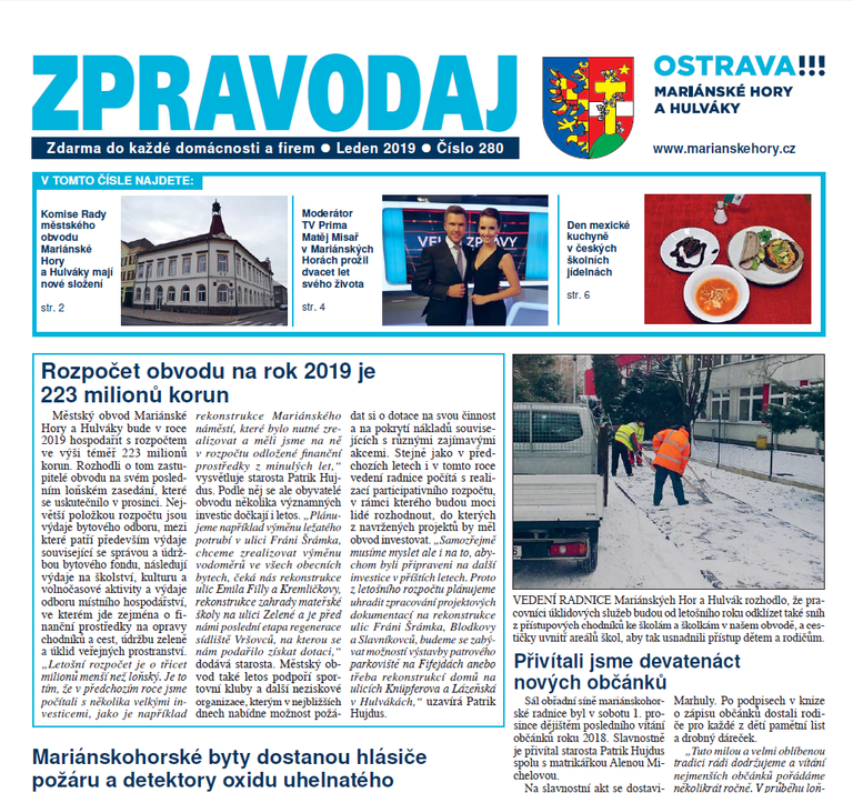 Vychází lednový Zpravodaj Mariánských Hor  a Hulvák