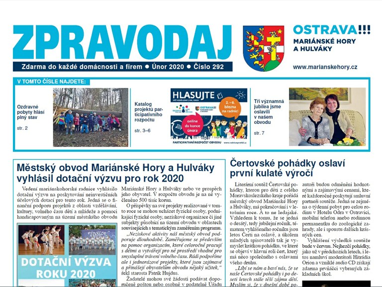 Vychází únorový zpravodaj Mariánských Hor a Hulvák