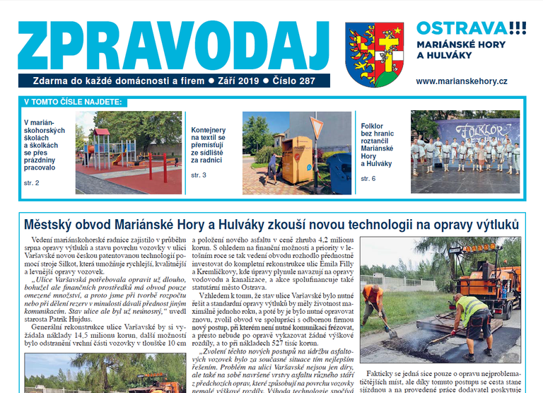 Vychází zářijový Zpravodaj Mariánských Hor a Hulvák
